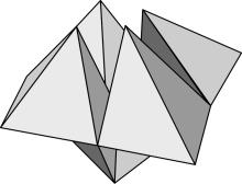 A computer graphic display of a folded fortune teller paper object.